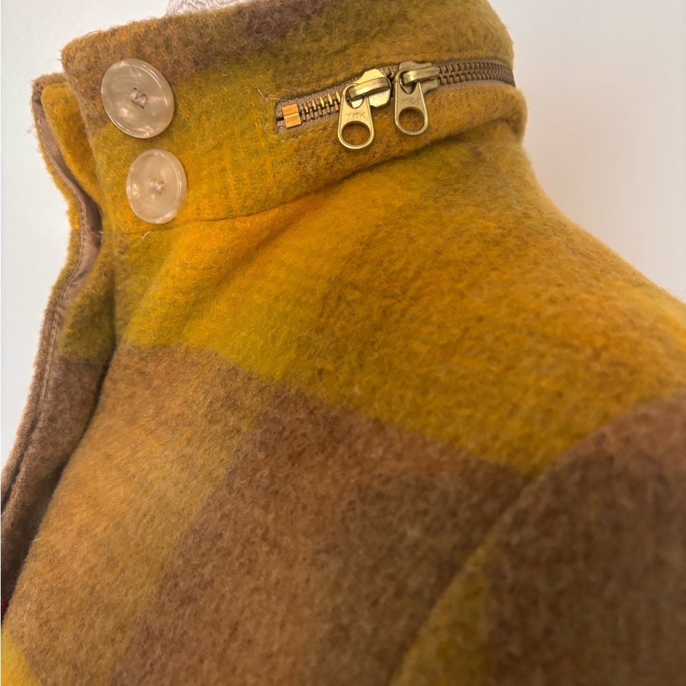 Vintage Plaid Yellow and Brown Women's Coat - Picture 6 of 16